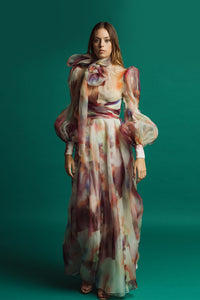 flowy organza dress S Lavender Sheer Organza Maxi Dress