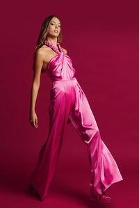 Draped bodice wide pants jumpsuit - HerTrove