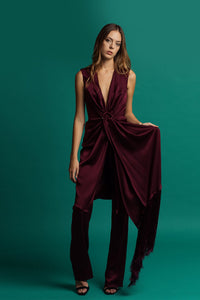Draped waistline sleeveless cape with pants - HerTrove