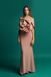 Floral detailed bodice off shoulder dress - HerTrove