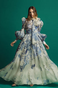 Floral motif printed organza dress - HerTrove