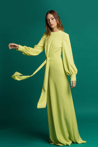Long sleeves tie on waist evening gown - HerTrove