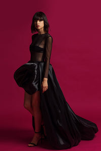 Semi sheer bodice high low dress - HerTrove