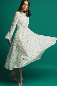 Floral collar lace dress - HerTrove