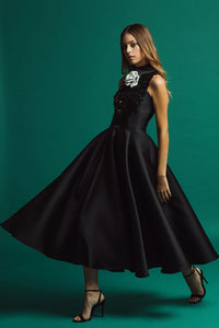 Embelished bodice A line midi dress - HerTrove