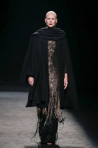 Long sleeves sequined dress with scarf - HerTrove