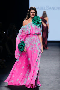 Floral detailed one shoulder chiffon dress - HerTrove