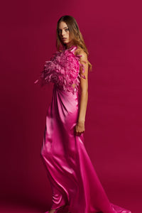Feathered bodice sweep train gown - HerTrove