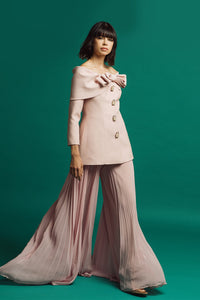 Off shoulder long sleeves jacket featuring pleated pants - HerTrove