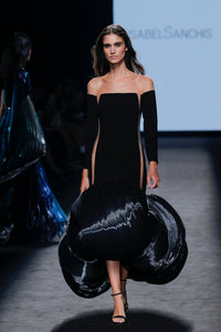 Sculpted skirt off sleeves gown - HerTrove