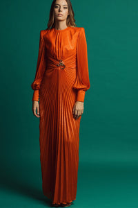 Long sleeves pleated gown - HerTrove
