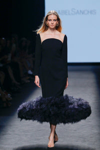 Feathered hem long sleeves midi dress - HerTrove