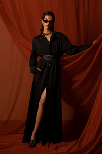 HerTrove-Patterned brocade abaya dress with belt