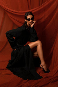 HerTrove-Patterned brocade abaya dress with belt