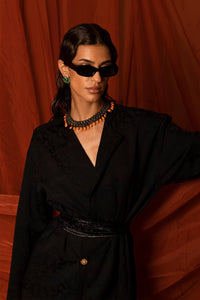HerTrove-Patterned brocade abaya dress with belt