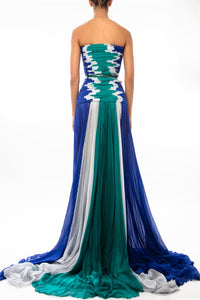 Strapless striped pleated mousseline silk dress - HerTrove