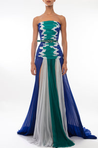 Strapless striped pleated mousseline silk dress - HerTrove