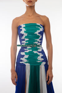 Strapless striped pleated mousseline silk dress - HerTrove