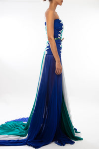 Strapless striped pleated mousseline silk dress - HerTrove