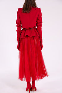 Crepe fringed blazer with tulle pleated skirt - HerTrove