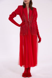 Crepe fringed blazer with tulle pleated skirt - HerTrove