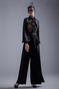Puff sleeves embroidered top with pants - HerTrove