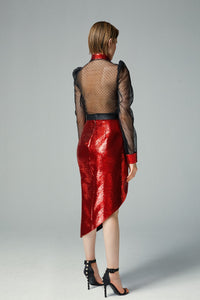 Collared neckline sequined dress - HerTrove