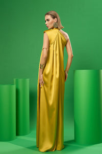 HerTrove-One shoulder draping satin dress