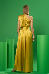 HerTrove-One shoulder draping satin dress