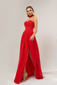 HerTrove-Heart-shaped neckline silk georgette dress