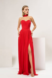 HerTrove-Heart-shaped neckline silk georgette dress