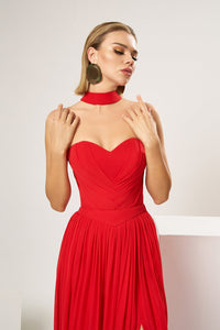 HerTrove-Heart-shaped neckline silk georgette dress