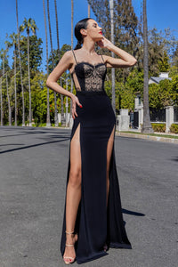 HerTrove-Sleeveless mermaid dress with double slits