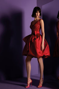 HerTrove - Sequined bodice short mikado dress