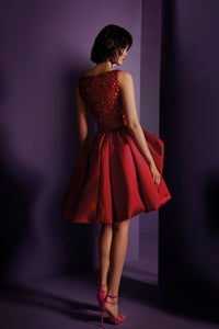 HerTrove - Sequined bodice short mikado dress