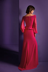 HerTrove - Sweep train crepe and chiffon dress