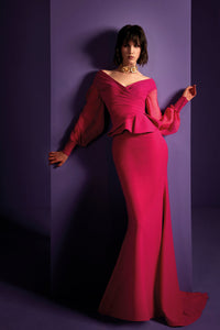 HerTrove - Sweep train crepe and chiffon dress