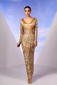 Her Trove - Long sleeves french lace column dress