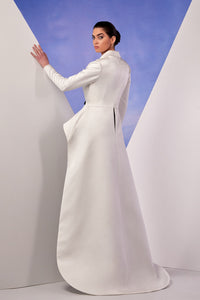 Her Trove - long sleeves satin bodice crepe dress