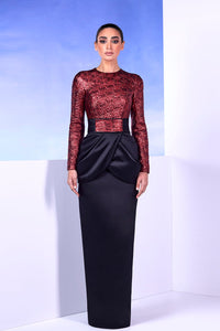 Her Trove - Brocade bodice satin skirt column dress