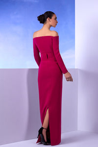 Her Trove - Off shoulder deep V neck crepe dress