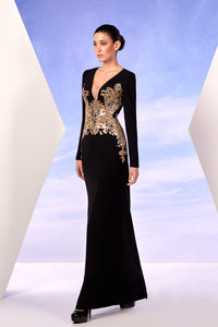 Her Trove - Gold embroidered crepe dress