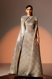 Her Trove - Cape sleeves metallic jacquard dress