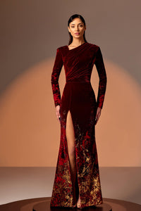 Her Trove - Gold embroidered velvet dress