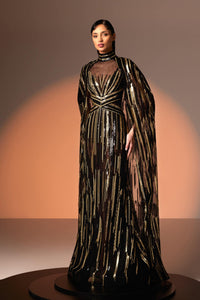 Her Trove - Cape sleeves fully beaded dress