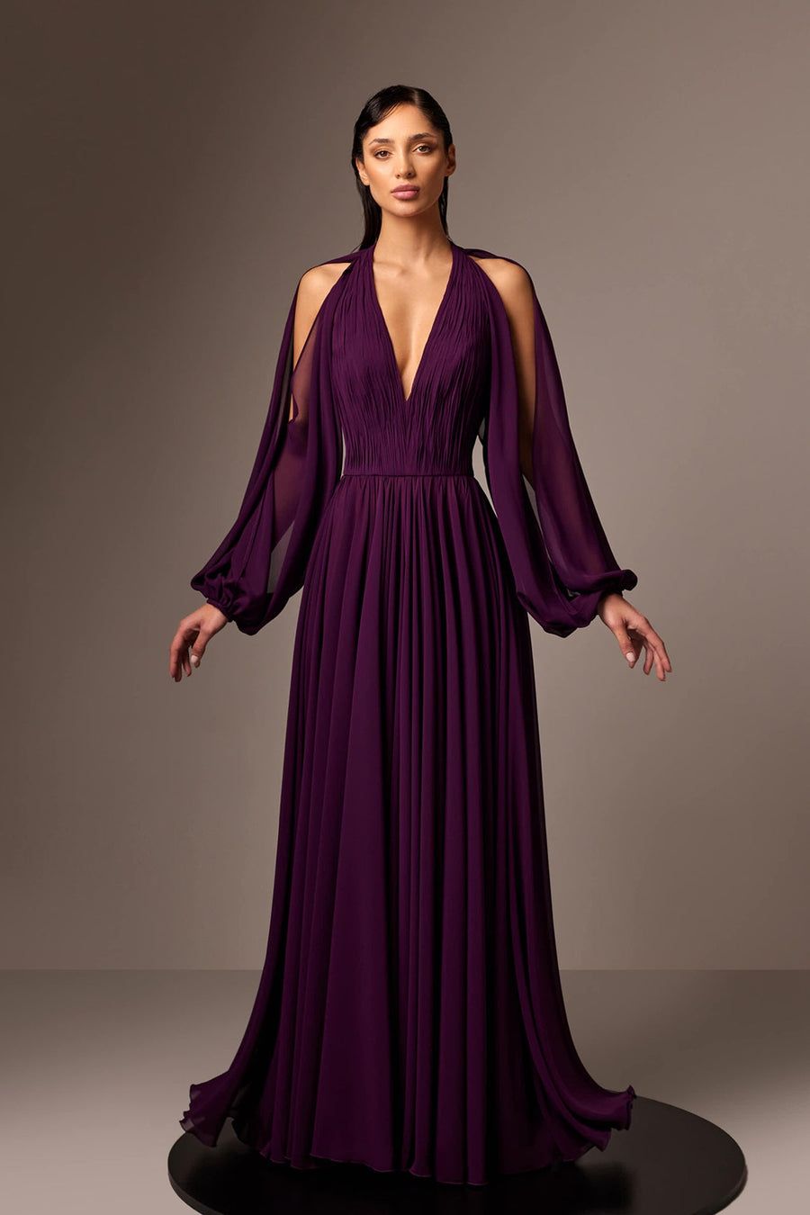 Women Mauve Georgette Pleated Dress
