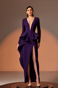 Her Trove - High slit ruffled crepe dress