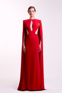 Her Trove - Cut out bodice cape sleeves gown