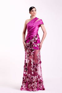 Her Trove - Floral embroidered satin dress