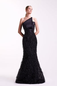 Her Trove - Feathered skirt strapless dress